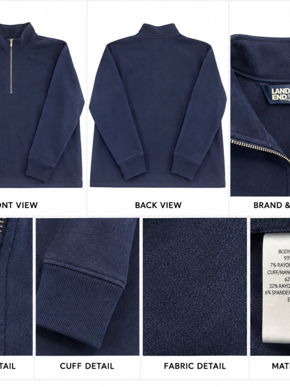 Lands’ End Men’s XL Navy Blue Fleece Quarter Zip Pullover Sweatshirt